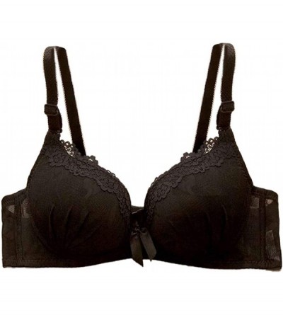 Bras Women's Push Up Embroidery Bras Set Wire Free Lace Bra and Matching Panty for Women Girls - Black - C218RCQ0A05 $10.43