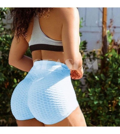 Bras Women Workout Gym Shorts Ruched Booty Yoga Pants High Waist Butt Lifting Sports Leggings - 2 Sky Blue Texture - CM19CSW7...