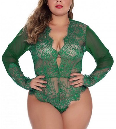 Accessories Lingerie for Women Plus Size Long Sleeves Underwear Lace Pajamas One-Piece Garment Multicolor XL-XXXXL - Green - ...