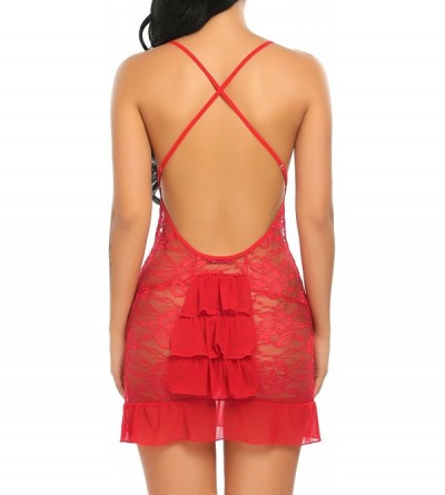 Baby Dolls & Chemises Women Lace Chemise Lingerie Sexy Slips Mini Babydoll Nightgowns S~XXL - Minibow Style-red - CL1934DXI9C...